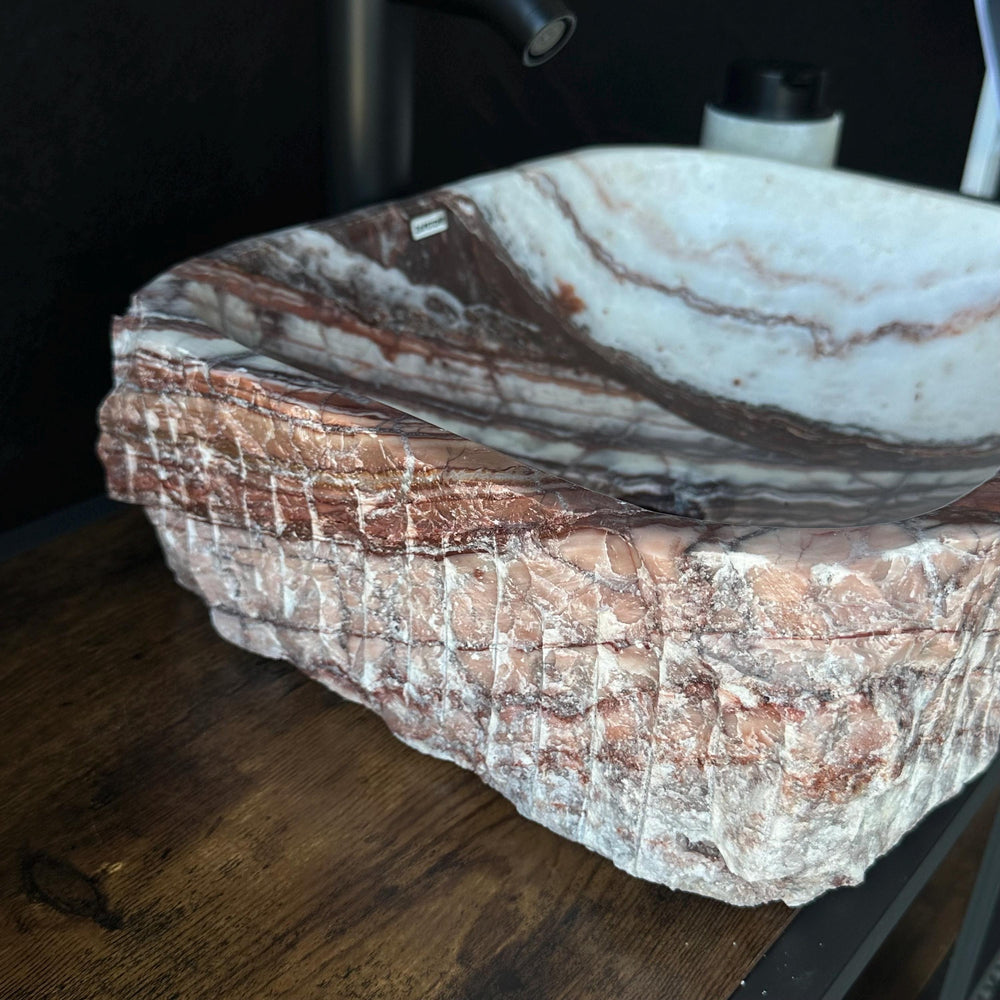 Rustic Squared Onyx Vessel Sink | Rare Natural Stone Bathroom Sink | Handmade Vanity Sink | Luxury