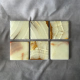 Green Onyx Coaster Set with Holder – 6 Square Luxury Natural Stone Drink Coasters