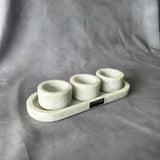 Set of 3 White Marble Natural Stone Salsa Set and Marble Tray - Handmade Serving Set Natural Stone