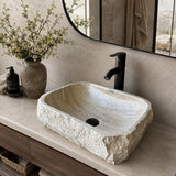 Rustic Travertine Stone Vessel Sink | Natural Rock Bathroom Sink | Handmade Modern Vanity Basin | One of a Kind Stone Sink | Wabi Sabi