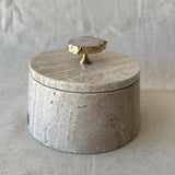 Marble & Travertine Storage Jar with Lid, Luxury Vanity Container, Knob Jewelry Box, Elegant Bathroom Decor, Coffee Table Accent