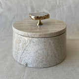 Marble & Travertine Storage Jar with Lid, Luxury Vanity Container, Knob Jewelry Box, Elegant Bathroom Decor, Coffee Table Accent