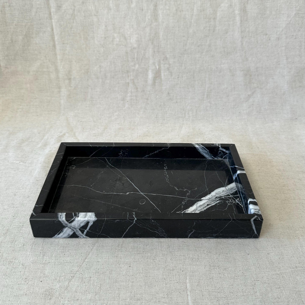 Natural Black Marble Organizer Tray for Keys, Jewelry, and Accessories