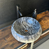 Round Marble Vessel Sink – Gray Natural Stone Bathroom Sink, Modern Handcrafted Marble Basin