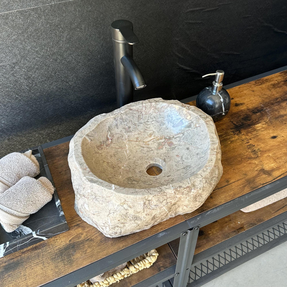 River Stone Sink | Handmade Natural Stone Over the Counter Sink