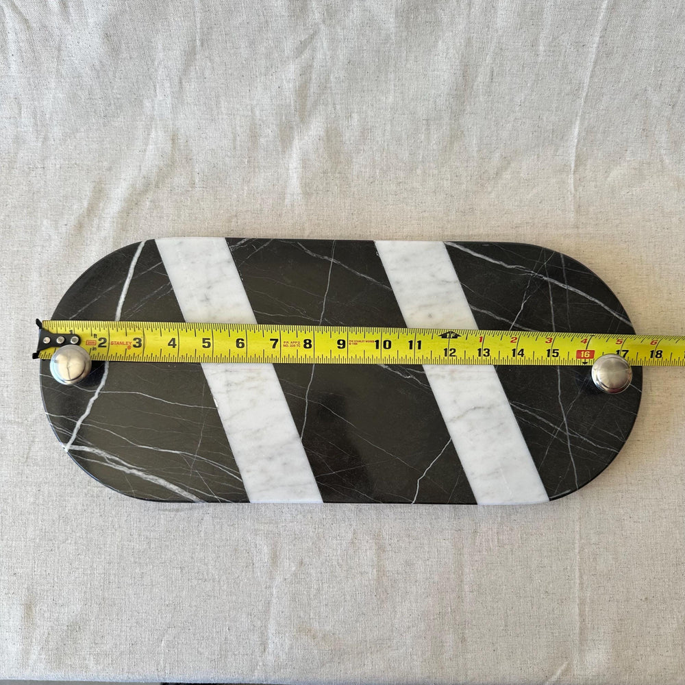 Striped Marble Serving Board with Handles – Modern Kitchen & Entertaining Tray | Charcuterie Board | Handcrafted Natural Stone Serving Tray
