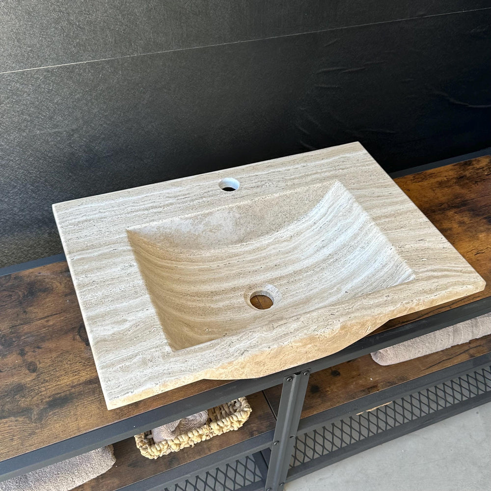 Travertine Stone Vanity Top | Natural Rock Bathroom Sink | Handmade Modern Vanity Basin | One of a Kind Stone Sink | Wabi Sabi