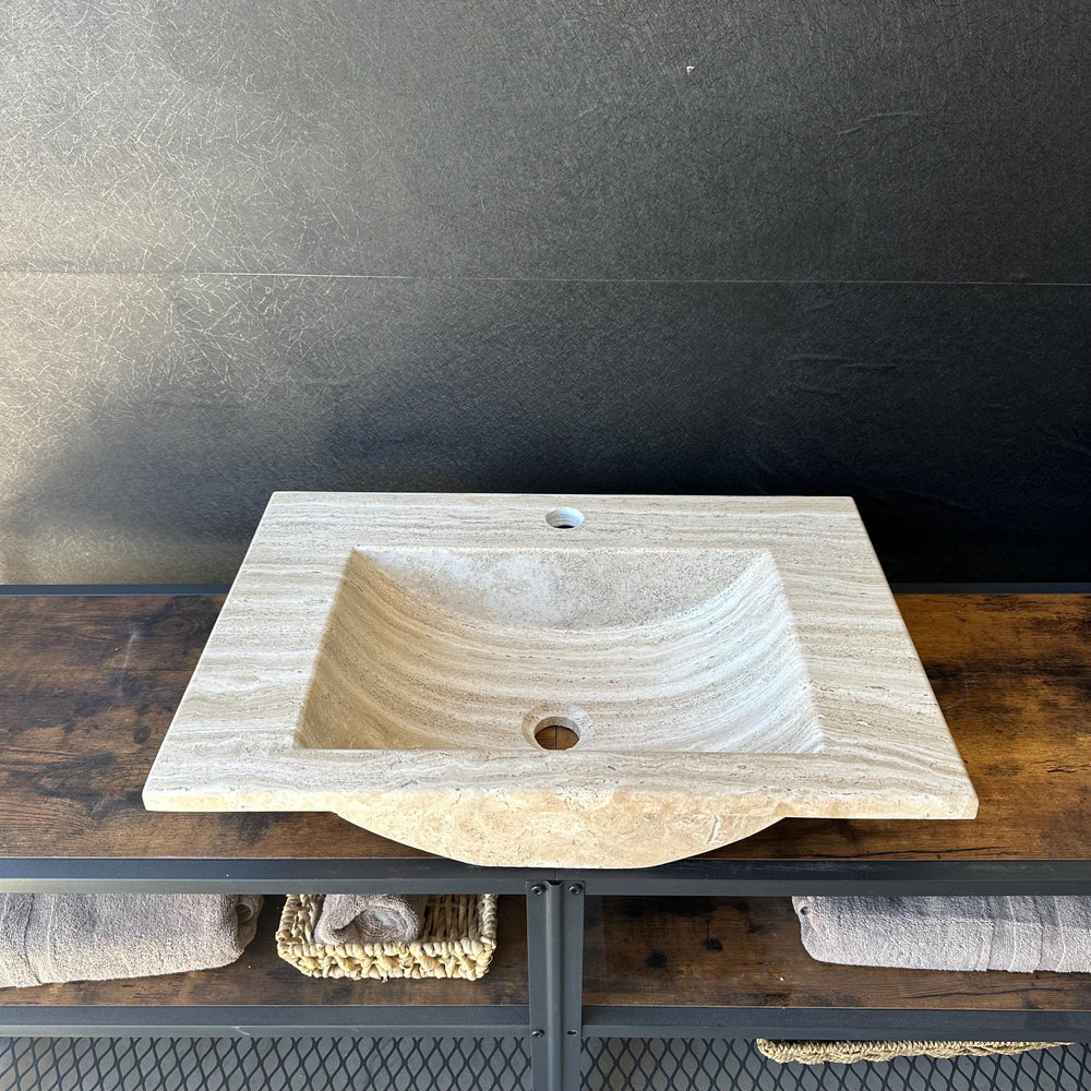 Travertine Stone Vanity Top | Natural Rock Bathroom Sink | Handmade Modern Vanity Basin | One of a Kind Stone Sink | Wabi Sabi
