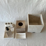Beige Travertine Bathroom Set – 6 Piece Handmade Luxury Bath Accessories, Soap Dispenser, Tray, Toothbrush Holder, Tissue Box, Garbage Can