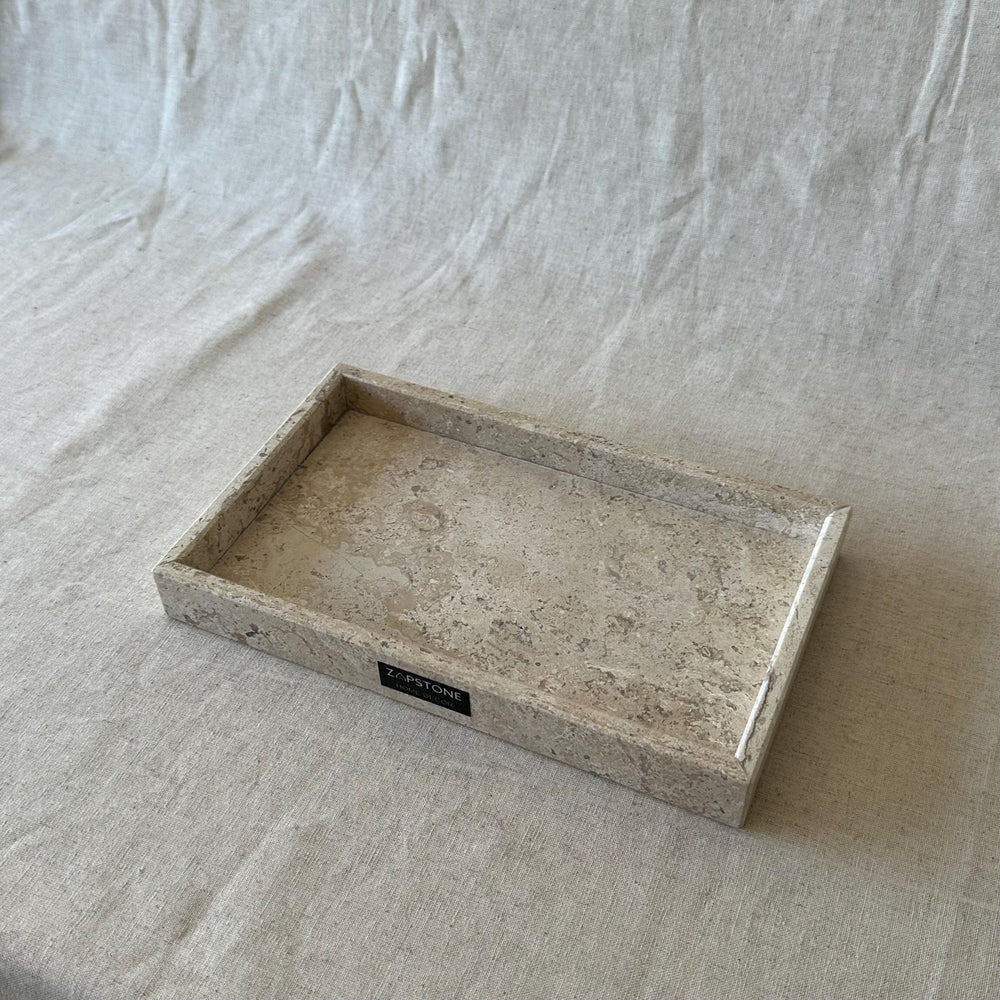 Beige Travertine Bathroom Set – 6 Piece Handmade Luxury Bath Accessories, Soap Dispenser, Tray, Toothbrush Holder, Tissue Box, Garbage Can