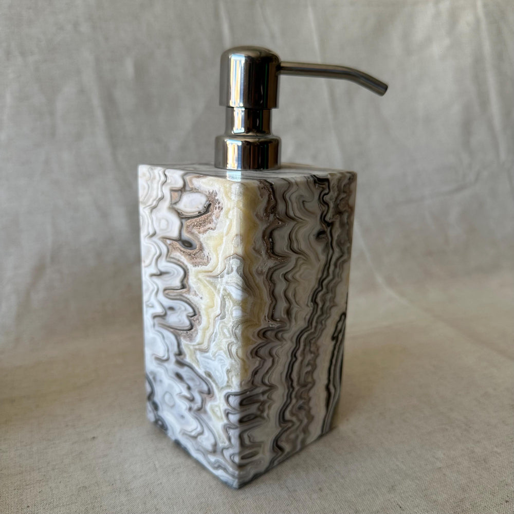 Zebra Onyx Set-5 Piece Handmade Luxury Bath Accessories, Soap Dispenser, Tray, Toothbrush Holder, Cotton Swab Holder, Cotton Round