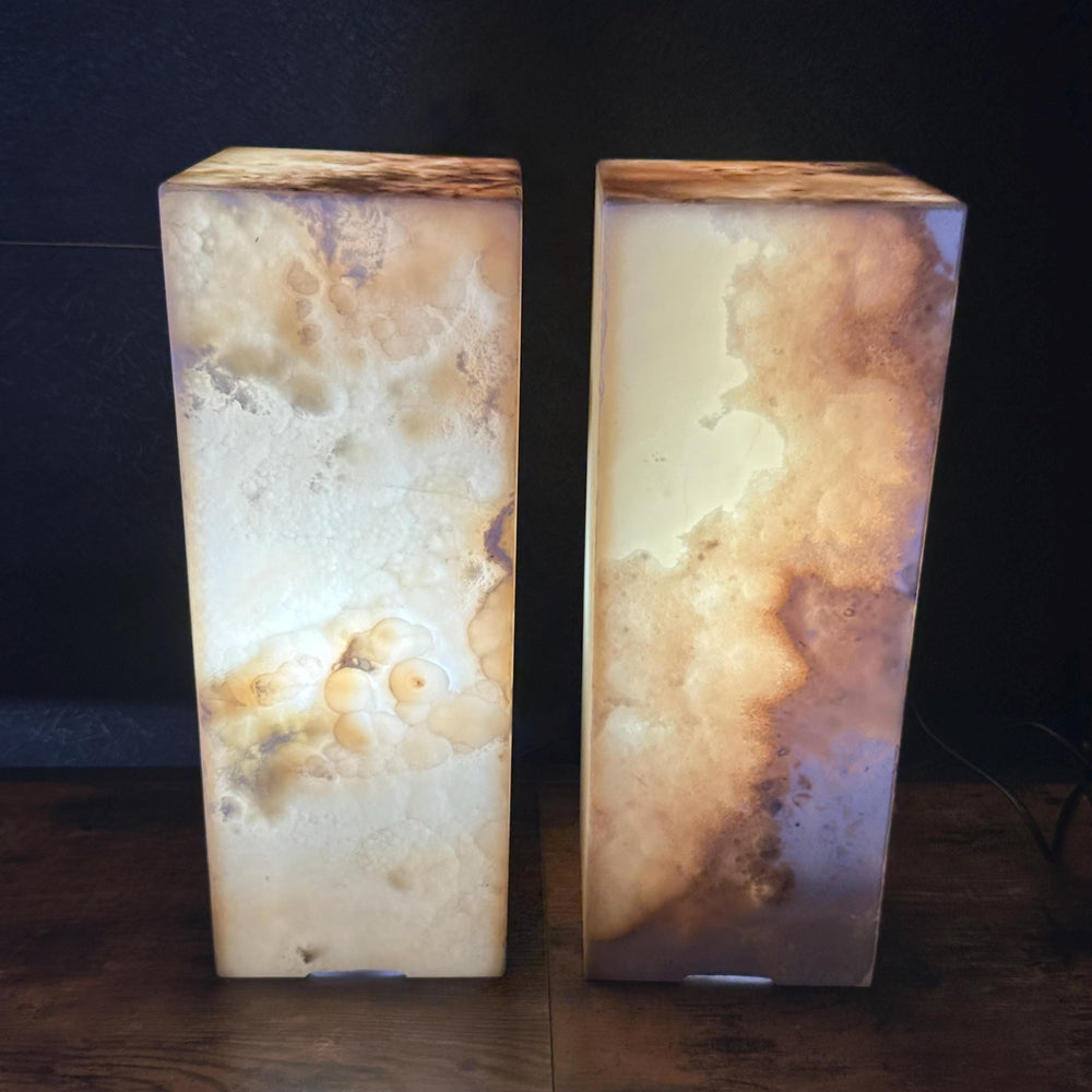 Handmade Pair of Onyx Table Lamps | Luxury Bedside Table Lamp | High End Bedside Decor | Modern Elegant Home Lighting