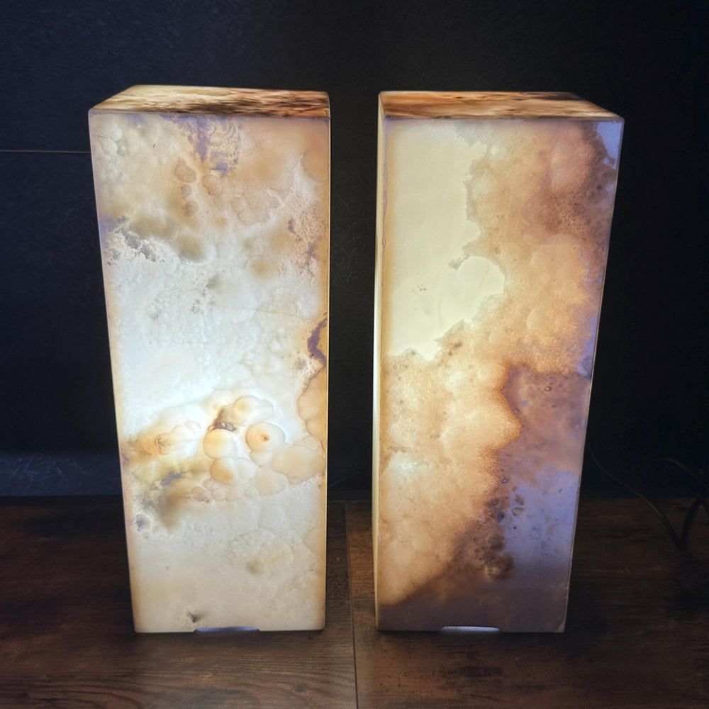 Handmade Pair of Onyx Table Lamps | Luxury Bedside Table Lamp | High End Bedside Decor | Modern Elegant Home Lighting