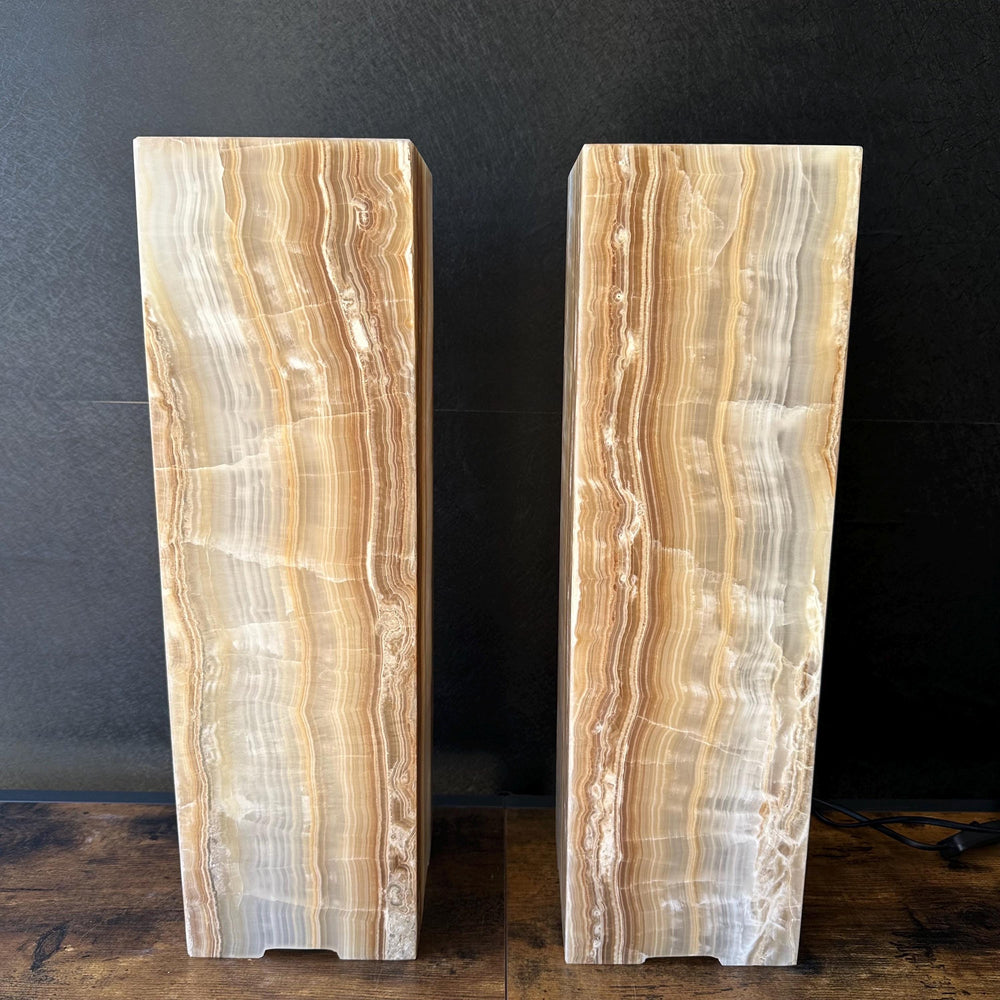 Handmade Pair of Onyx Table Lamps | Luxury Bedside Table Lamp | High End Bedside Decor | Modern Elegant Home Lighting | Earthy Decor