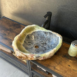 Rustic Green Onyx Bathroom Vessel Sink | Luxury Sink | Unique Hand Carved Onyx Vanity Sink – Natural Stone Bathroom Sink