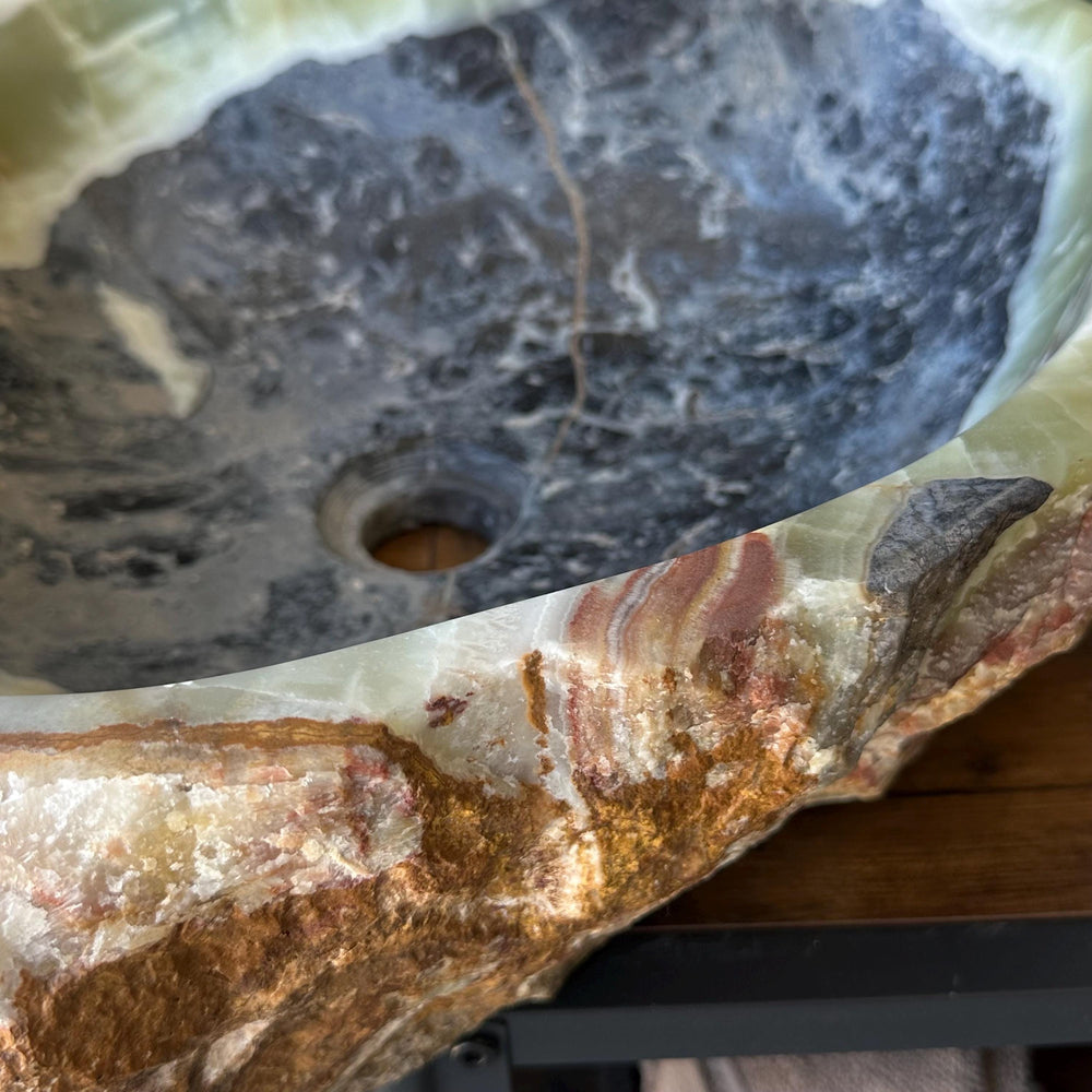 Rustic Green Onyx Bathroom Vessel Sink | Luxury Sink | Unique Hand Carved Onyx Vanity Sink – Natural Stone Bathroom Sink