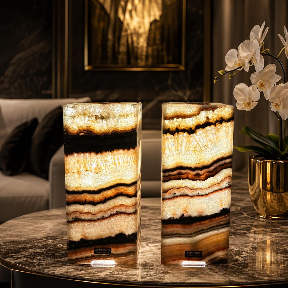 Onyx Table Lamps Pair | Luxury Bedside Table Lamp | High End Bedside Decor | Modern Elegant Home Lighting