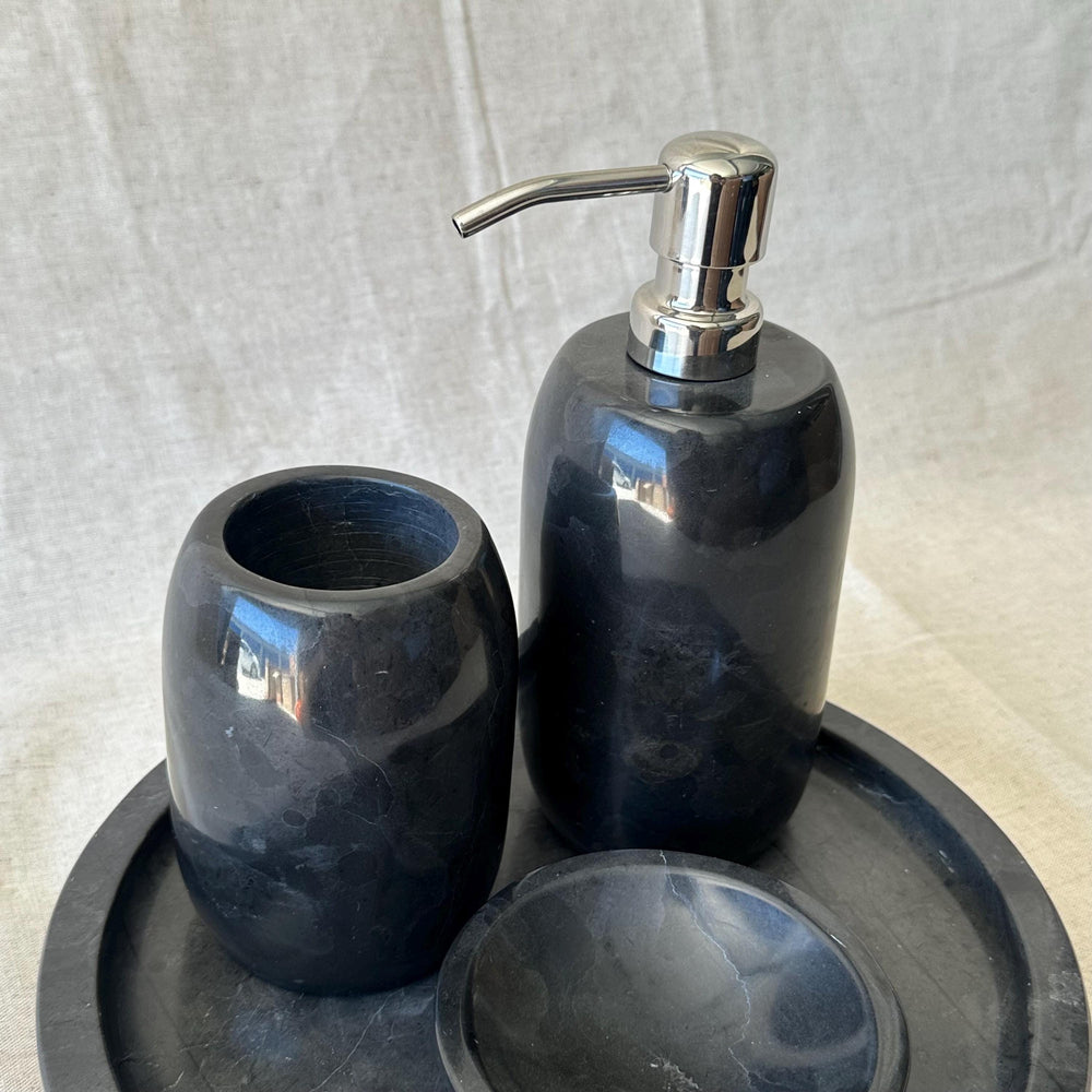 Black Marble Bathroom Set – 4 Piece Handmade Luxury Bath Accessories, Soap Dispenser, Tray, Toothbrush Holder, Soap Dish/Jewelry Dish