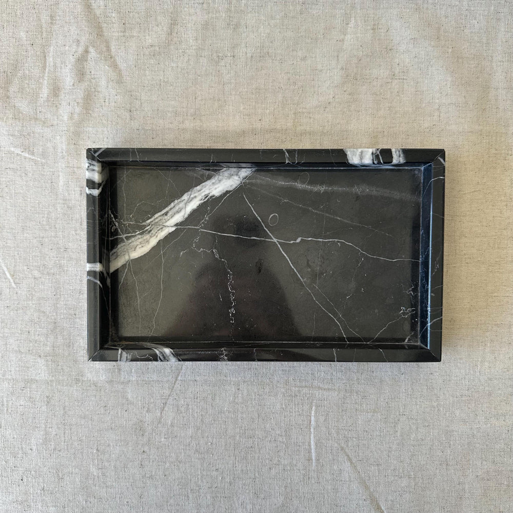 Natural Black Marble Organizer Tray for Keys, Jewelry, and Accessories