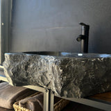 Rustic Marble Bathroom Sink | Luxury Vessel Sink | Unique Hand Carved Black Marble Basin – Natural Stone