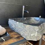 Rustic Marble Bathroom Sink | Luxury Vessel Sink | Unique Hand Carved Black Marble Basin – Natural Stone