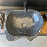 Rustic Marble Bathroom Sink | Luxury Vessel Sink | Unique Hand Carved Black Marble Basin – Natural Stone