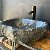 Rustic Marble Bathroom Sink | Luxury Vessel Sink | Unique Hand Carved Black Marble Basin – Natural Stone