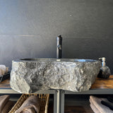 Rustic Marble Bathroom Sink | Luxury Vessel Sink | Unique Hand Carved Black Marble Basin – Natural Stone