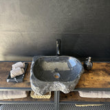 Rustic Marble Bathroom Sink | Luxury Vessel Sink | Unique Hand Carved Black Marble Basin – Natural Stone