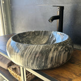 Round Marble Vessel Sink – Gray Natural Stone Bathroom Sink, Modern Handcrafted Marble Basin