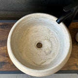 Travertine Round Vessel Sink, Natural Handcrafted Stone Bathroom Basin, Luxury Modern Vanity Sink, One-of-a-Kind Artisan Sink