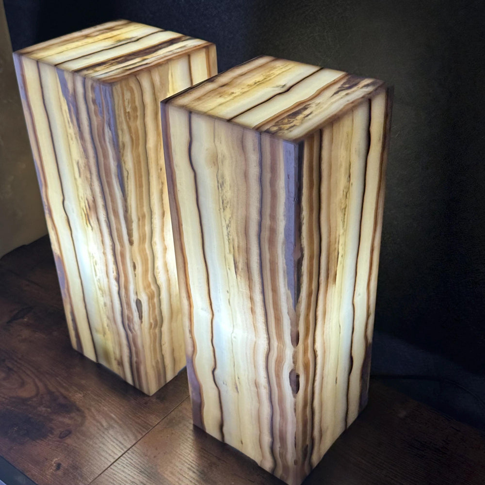 Handmade Pair of Onyx Table Lamps | Luxury Bedside Table Lamp | High End Bedside Decor | Modern Elegant Home Lighting