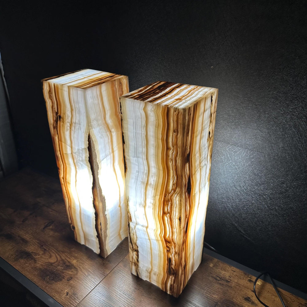 Handmade Pair of Onyx Table Lamps | Luxury Bedside Table Lamp | High End Bedside Decor | Modern Elegant Home Lighting | Earthy Decor