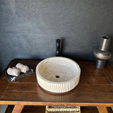 Travertine Vessel Sink | Handmade Round Fluted Natural Stone Bathroom Sink