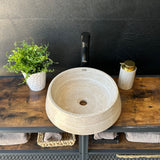 Classic Travertine Round Vessel Sink – Hand-Carved, 15 in