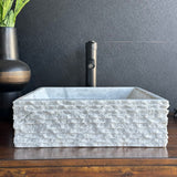 Lavabo Vessel de Mármol Blanco – Lavabo de Baño de Piedra Natural Cuadrado Hecho a Mano, Palangana de Tocador Moderna de Lujo