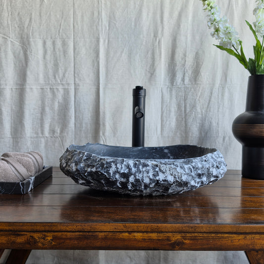 Rustic Gray Marble Stone Sink | Handmade & Natural | Luxury