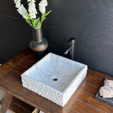 Lavabo Vessel de Mármol Blanco – Lavabo de Baño de Piedra Natural Cuadrado Hecho a Mano, Palangana de Tocador Moderna de Lujo