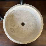 Travertine Vessel Sink | Handmade Round Fluted Natural Stone Bathroom Sink
