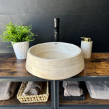 Classic Travertine Round Vessel Sink – Hand-Carved, 15 in