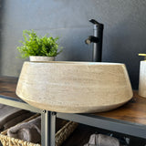 Classic Travertine Round Vessel Sink – Hand-Carved, 15 in
