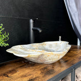 Large Beige Onyx Vessel Sink – One-of-a-Kind, Hand-Carved