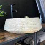 Classic Travertine Round Vessel Sink – Hand-Carved, 15 in