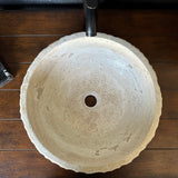 Round Handcrafted Travertine Vessel Sink – Natural Stone Bathroom Basin, Luxury Rustic Modern Vanity Sink