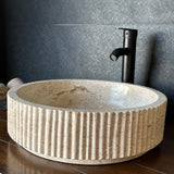 Travertine Vessel Sink | Handmade Round Fluted Natural Stone Bathroom Sink