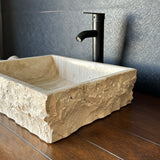 Rustic Rectangular Travertine Sink | Wabi Sabi | Handmade