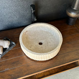 Travertine Vessel Sink | Handmade Round Fluted Natural Stone Bathroom Sink