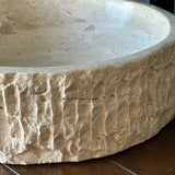 Round Handcrafted Travertine Vessel Sink – Natural Stone Bathroom Basin, Luxury Rustic Modern Vanity Sink