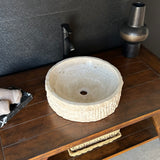 Round Handcrafted Travertine Vessel Sink – Natural Stone Bathroom Basin, Luxury Rustic Modern Vanity Sink