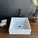 Lavabo Vessel de Mármol Blanco – Lavabo de Baño de Piedra Natural Cuadrado Hecho a Mano, Palangana de Tocador Moderna de Lujo